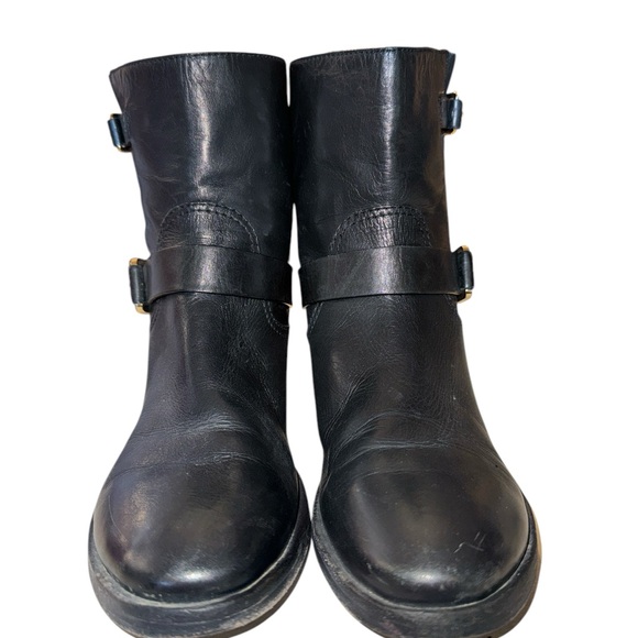 Tory Burch Bennie Wmn’s 8 Moto Black Leather Buckled Ankle Biker Riding Boots - Picture 4 of 9